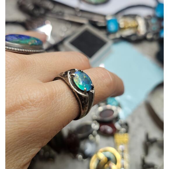 Vintage Fiery Opal Triplet Sterling Silver Unisex Ring Size 9.25 - Picture 8 of 8